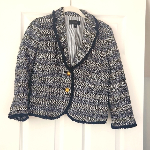 J.Crew Fringed Lady Jacket in Blue Size 4P - Picture 1 of 5